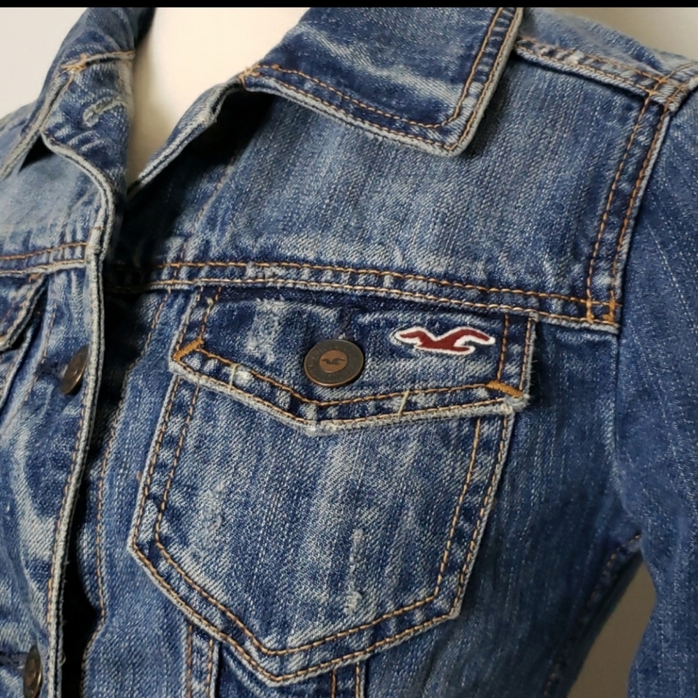Hollister Blue Distressed Denim Jacket Size XS